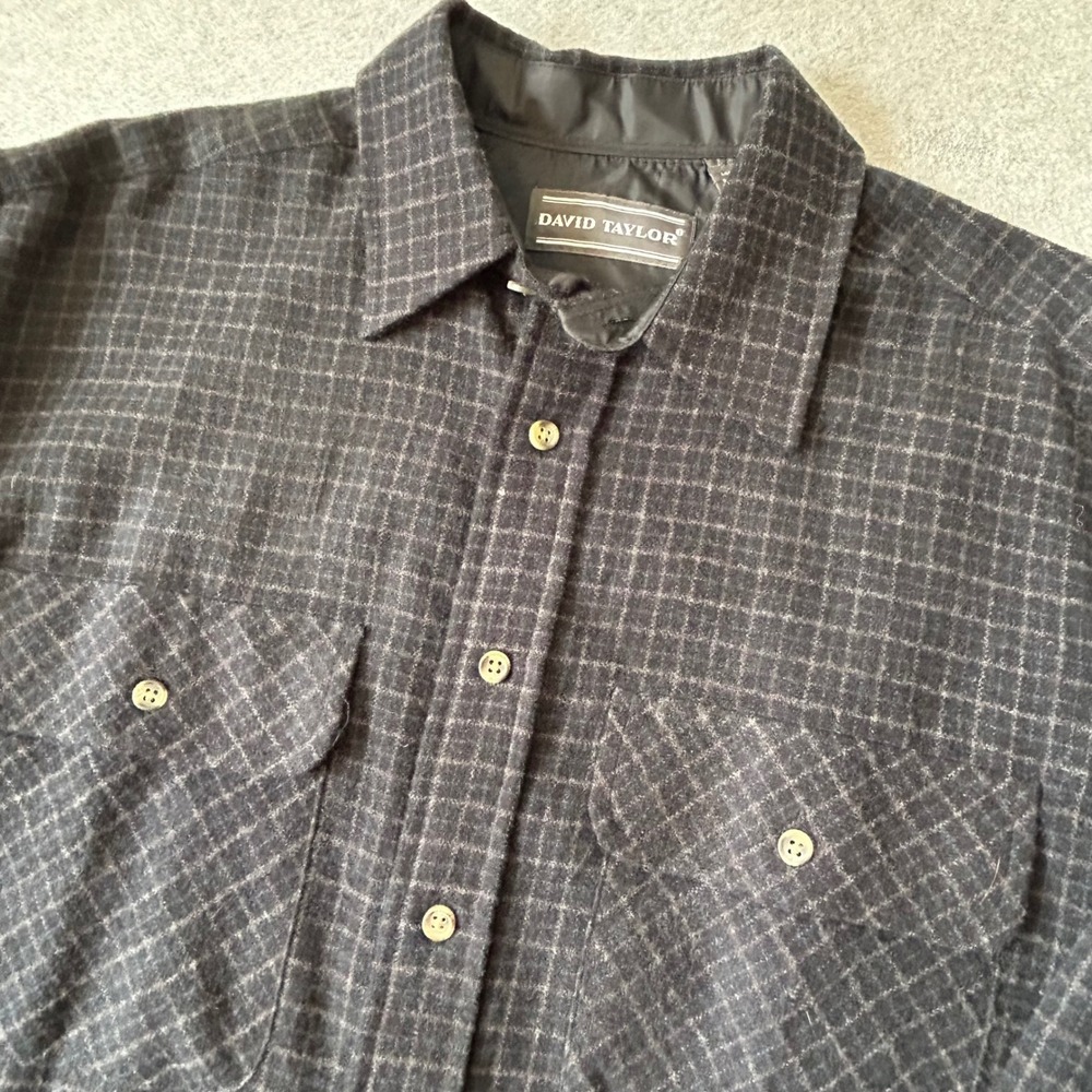 Vintage David TAYLOR Mens Plaid Flannel Long Sleeve Button Up Shirt M Gray plaid
